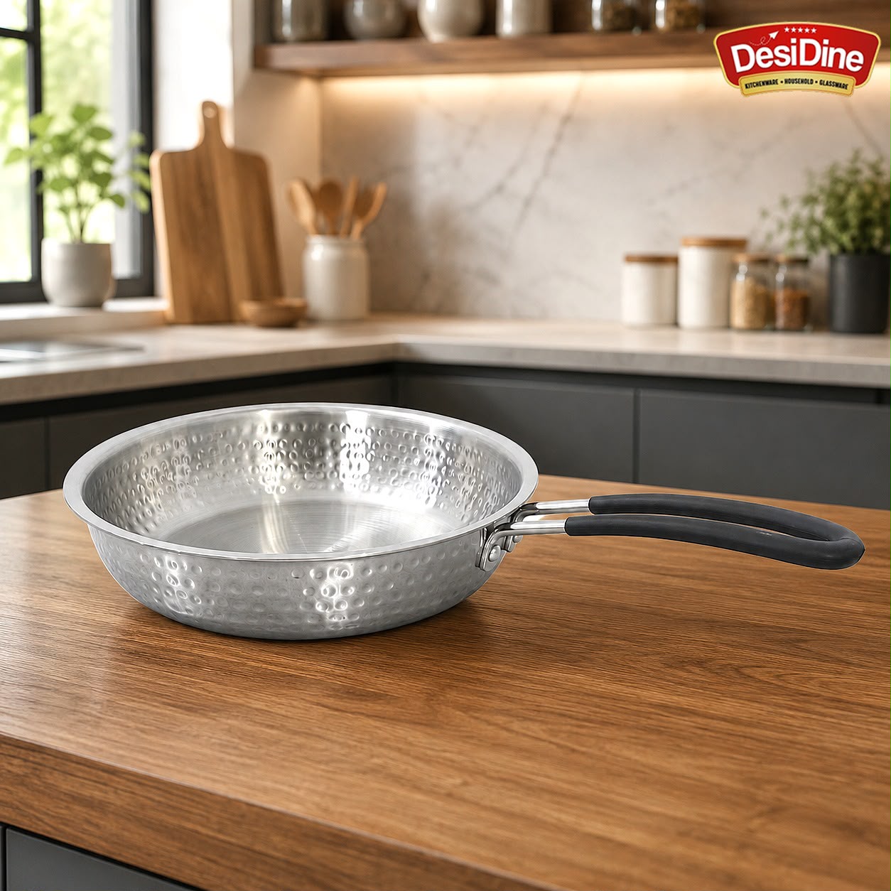 DesiDine Triply Hammered Steel Insulated Cool Grip Frypan