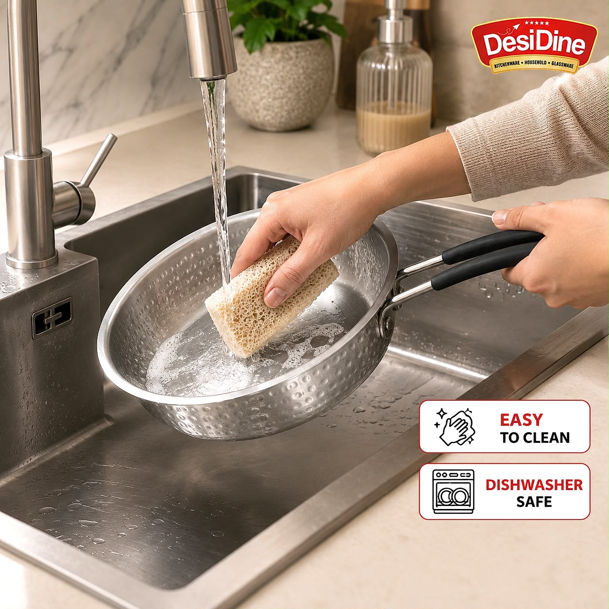 DesiDine Triply Hammered Steel Insulated Cool Grip Frypan