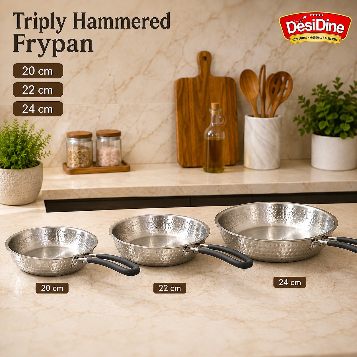 DesiDine Triply Hammered Steel Insulated Cool Grip Frypan