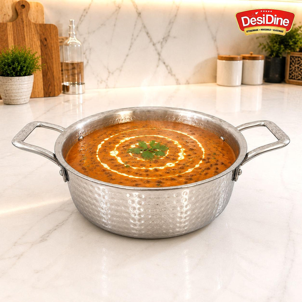 DesiDine Triply Hammered Steel Mini Sauce Pot/Mini Biryani Pot With Steel Lid