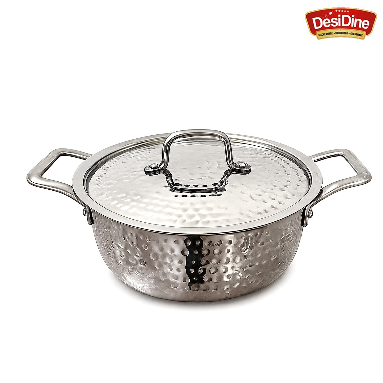 DesiDine Triply Hammered Steel Mini Sauce Pot/Mini Biryani Pot With Steel Lid