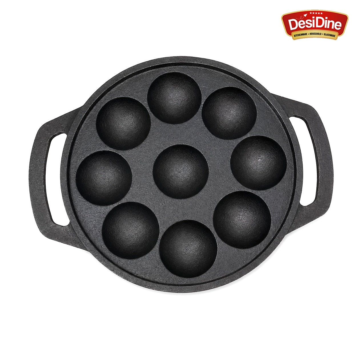 DesiDine Preseasoned Cast Iron 9 Pit Paniyaram/Appam Pan (21 cm)