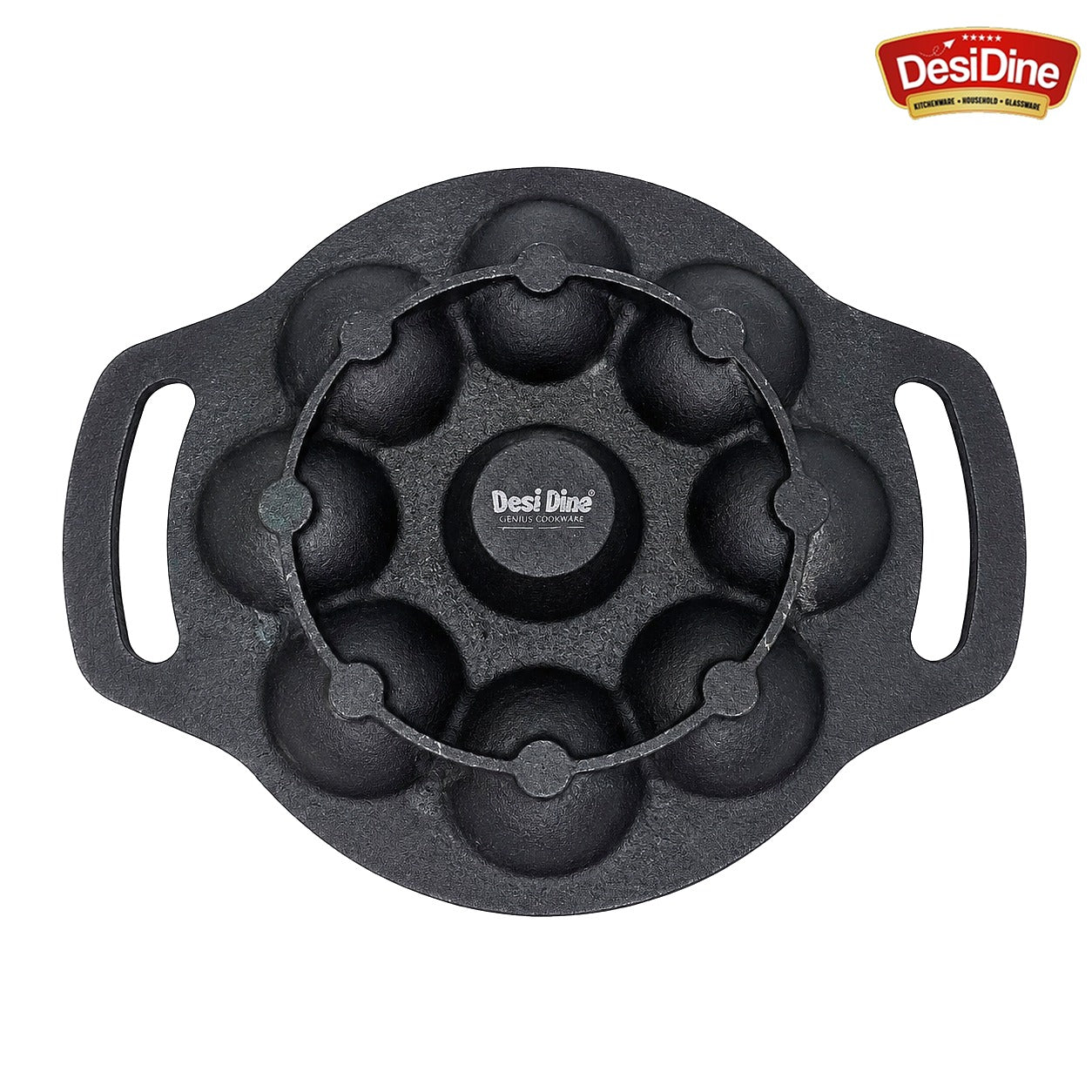 DesiDine Preseasoned Cast Iron 9 Pit Paniyaram/Appam Pan (21 cm)