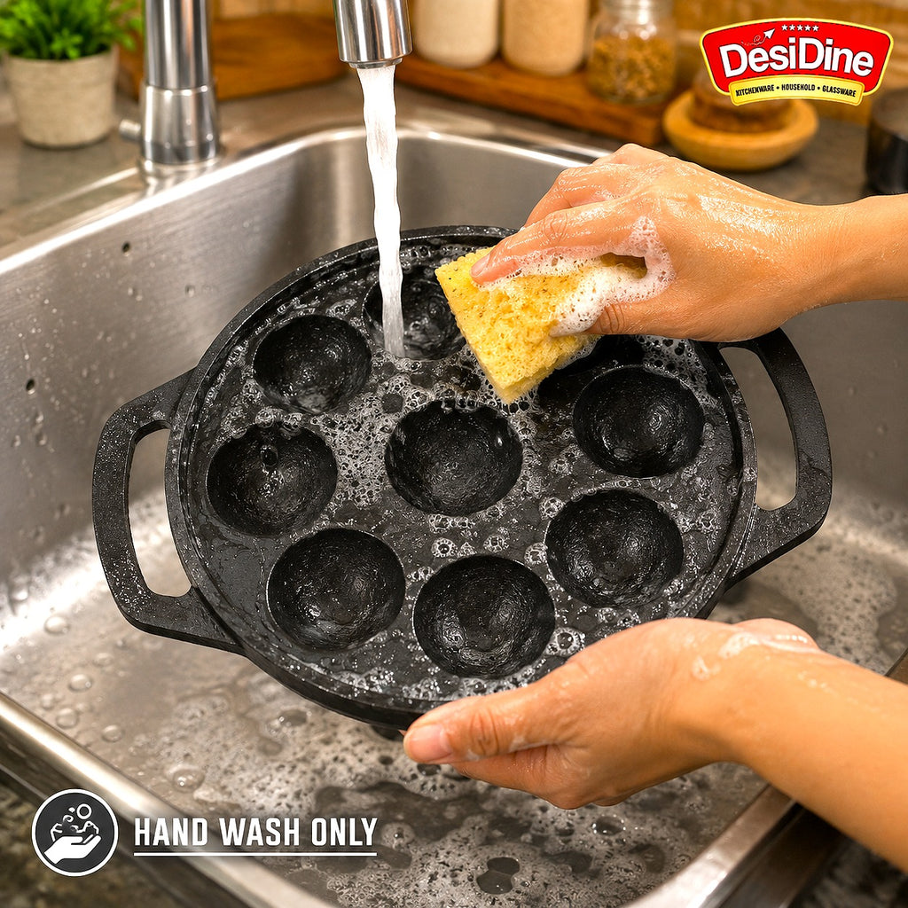 DesiDine Preseasoned Cast Iron 9 Pit Paniyaram/Appam Pan (21 cm)