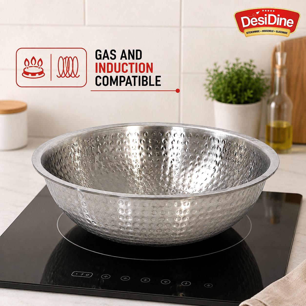 DesiDine Triply Stainless Steel Hammered Tasla For Dough Making & Cooking