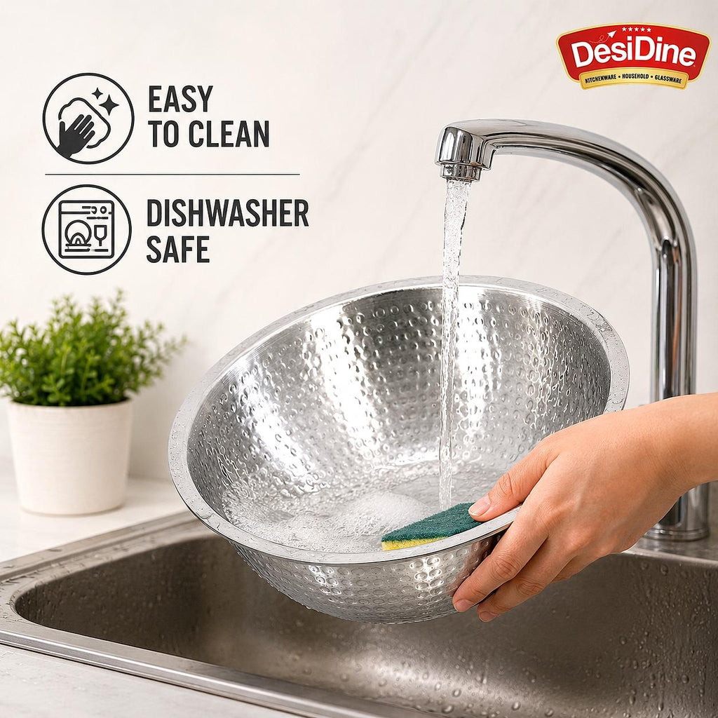 DesiDine Triply Stainless Steel Hammered Tasla For Dough Making & Cooking