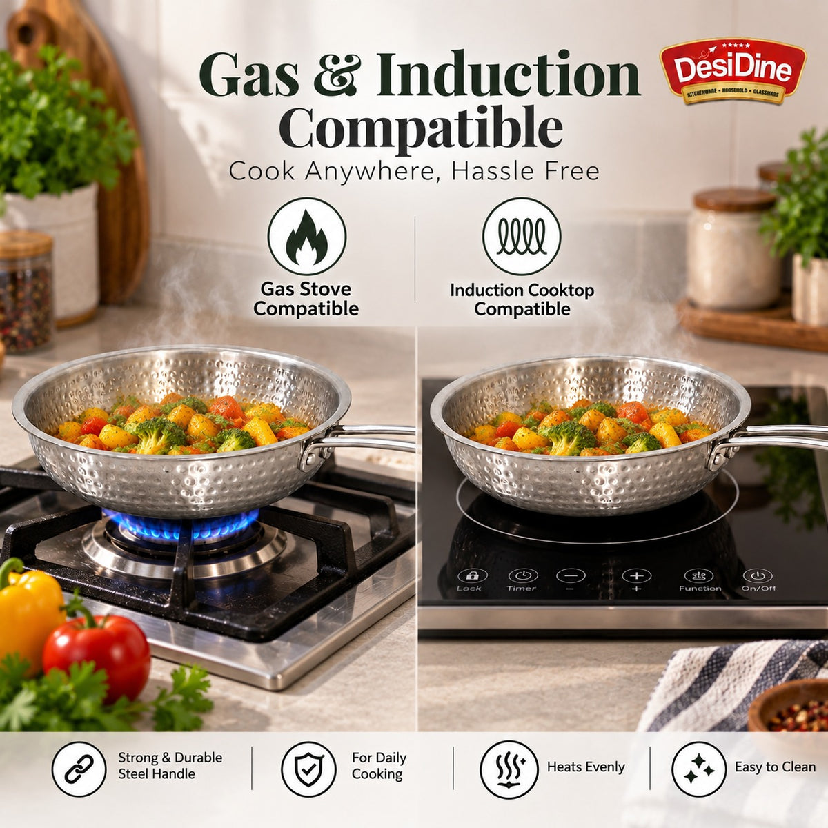 DesiDine Triply Hammered Steel Frypan