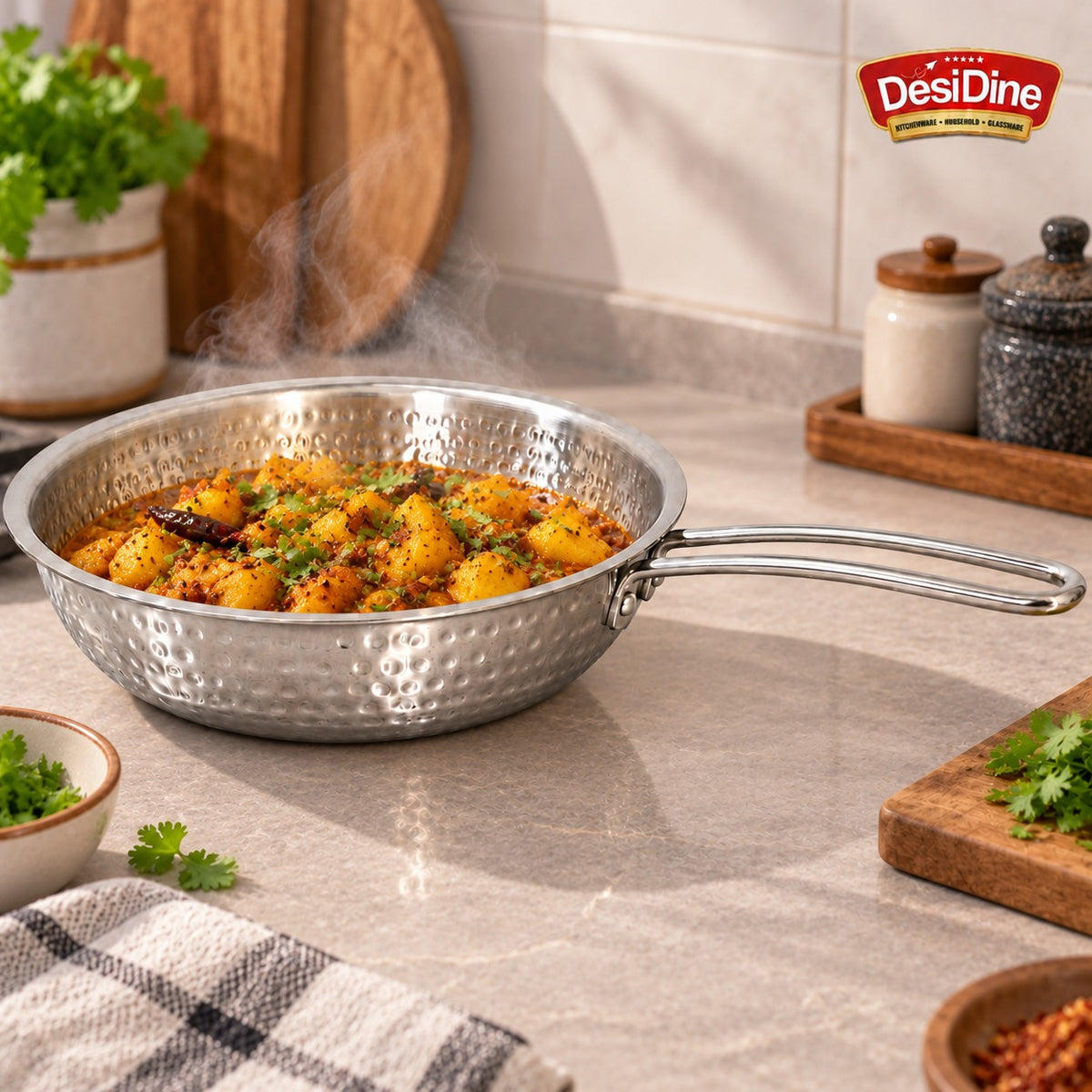 DesiDine Triply Hammered Steel Frypan