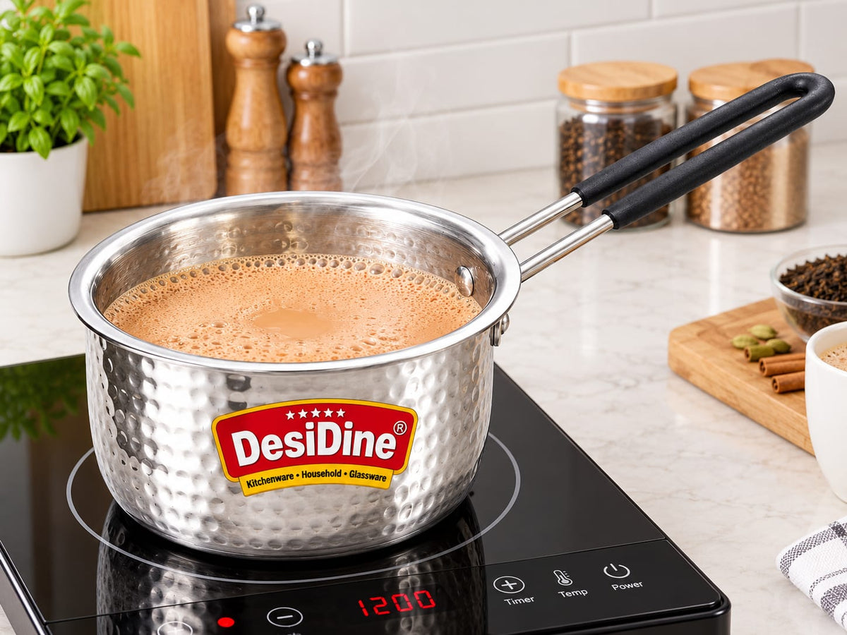 DesiDine Triply Steel Hammered Sauce Pan/Tea Pan With Insulated Cool Grip