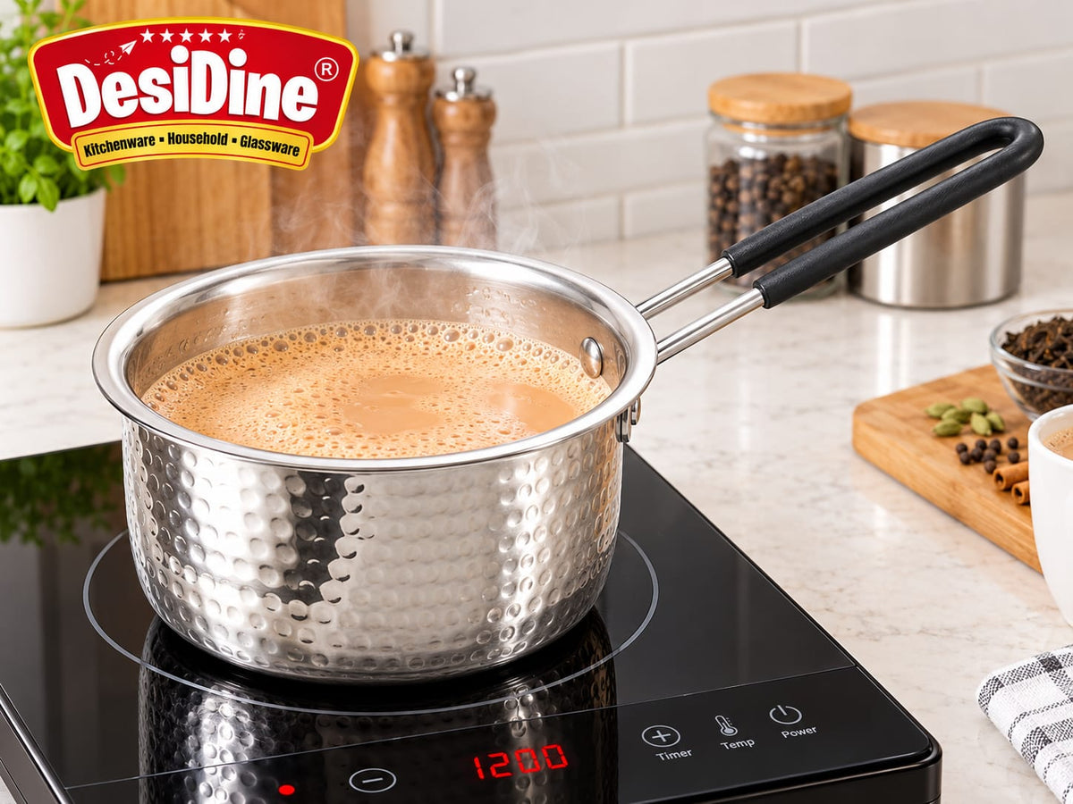 DesiDine Triply Steel Hammered Sauce Pan/Tea Pan With Insulated Cool Grip
