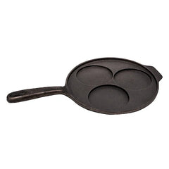 DesiDine Pre-Seasoned Cast Iron Uttapam Pan, 3 Pit, 23 cm, Induction Friendly