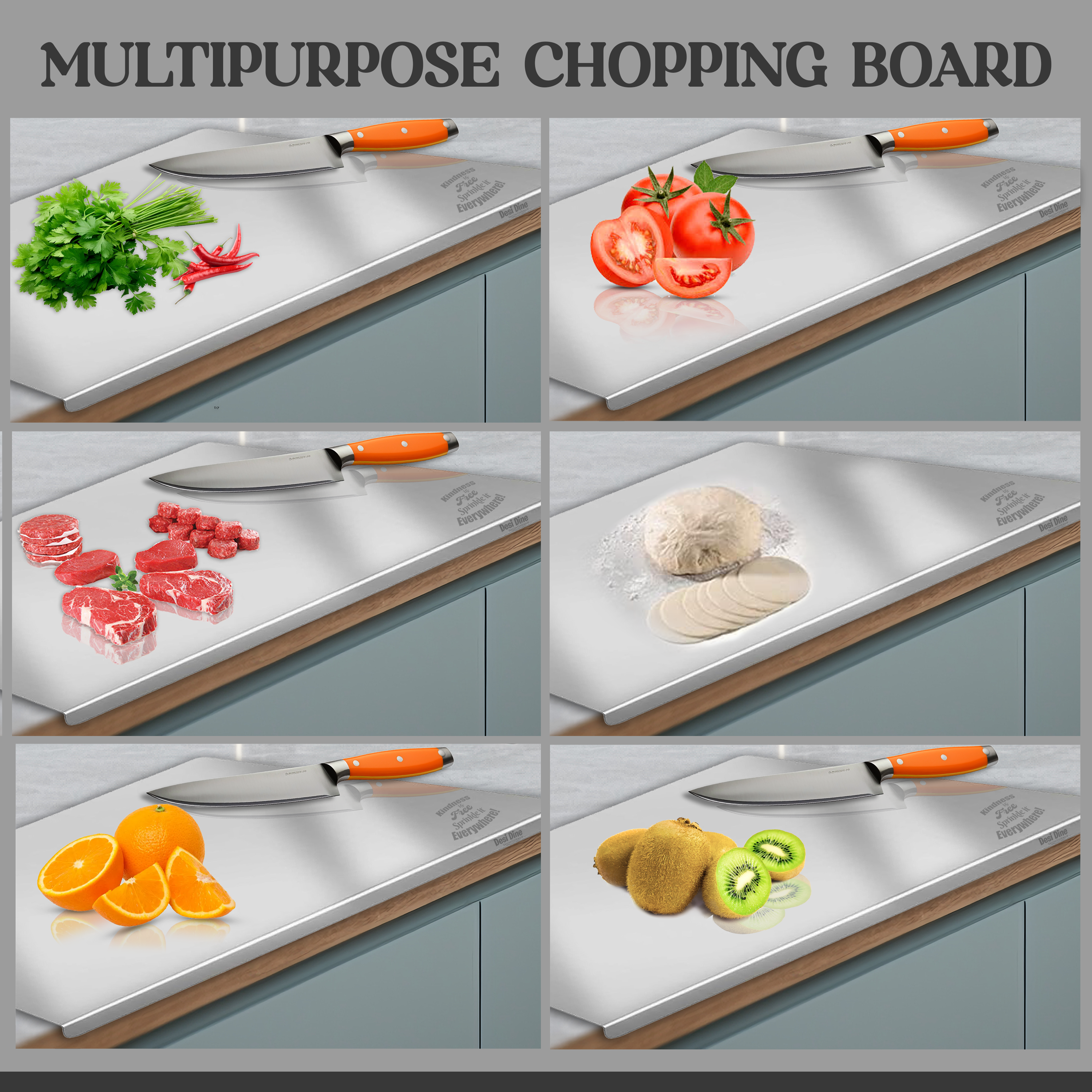 Desidine 304 Stainless Steel Chopping Board | Countertop | Cutting Board with Round Edge
