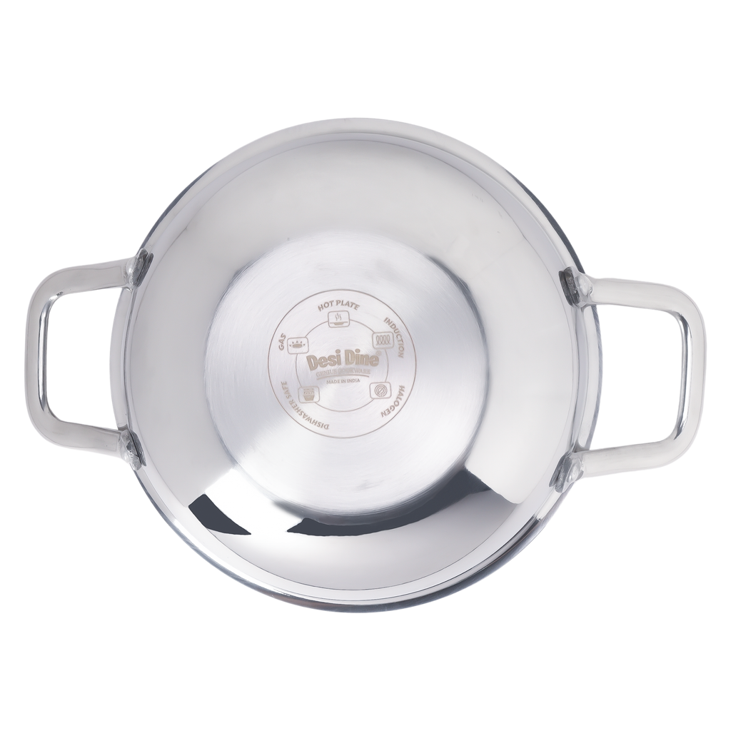 DesiDine Triply Stainless Steel Honeycomb Kadai with Glass Lid