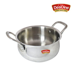 Triply Stainless Steel Handi Shape Biryani Pot with Glass Lid – 3.2 Litre (22×10 cm, 1.78 Kg) | Heavy Duty Cookware