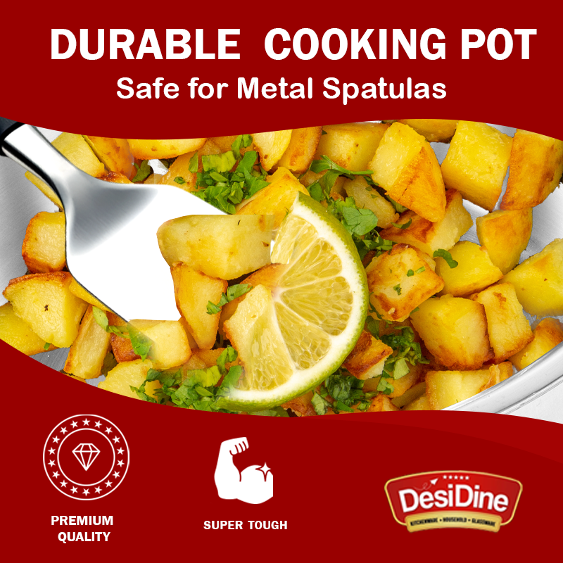 DesiDine Stainless Steel Triply Sauce Pot/ Biryani Pot With Glass lid
