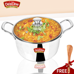 DesiDine Stainless Steel Triply Sauce Pot/ Biryani Pot With Glass lid