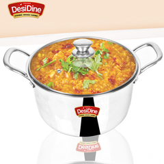 DesiDine Stainless Steel Triply Sauce Pot/ Biryani Pot With Glass lid