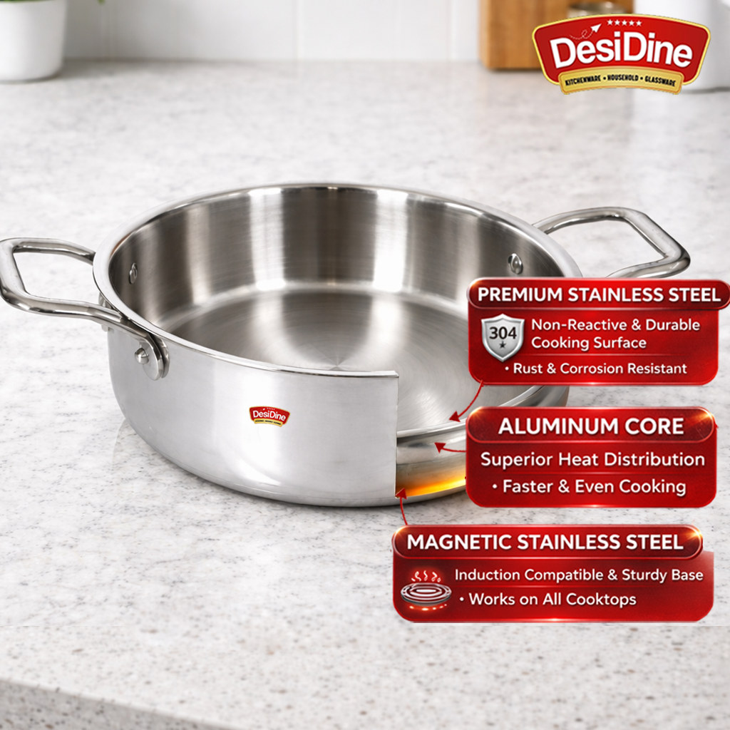 DesiDine Triply Stainless Steel Mini Sauce Pot/Mini Biryani Pot