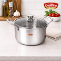 DesiDine Stainless Steel Triply Sauce Pot/ Biryani Pot With Glass lid