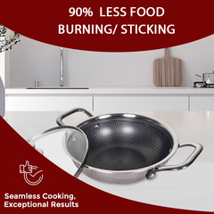 DesiDine Triply Stainless Steel Honeycomb Kadai with Glass Lid