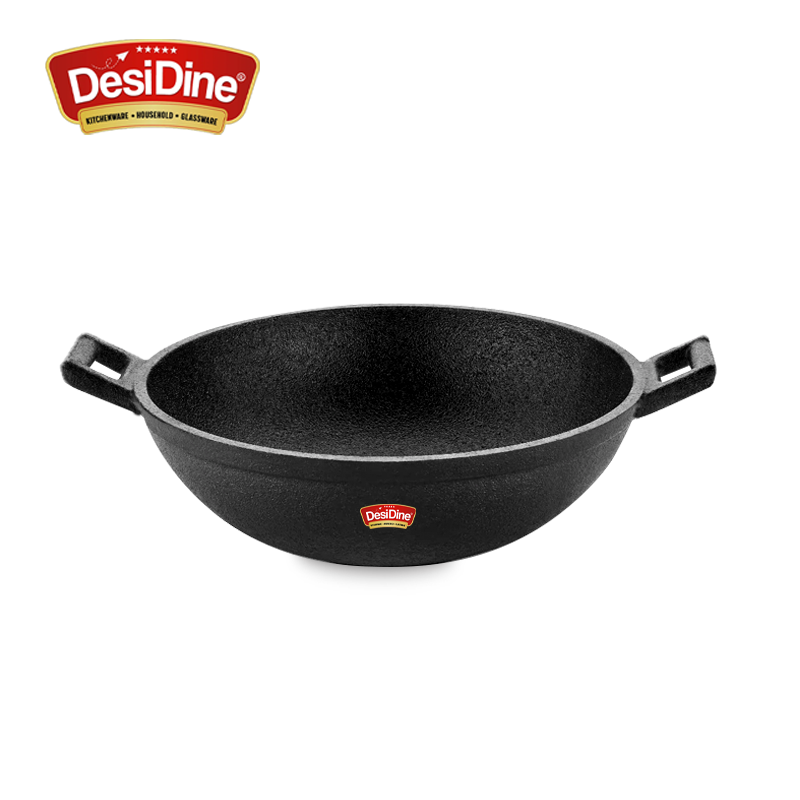 DesiDine Cast Iron Pre-Seasoned Kadhai Wok