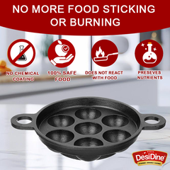 DesiDine Pre-Seasoned Cast Iron Paniyaram/Appam Pan (7-Pit)
