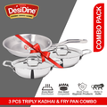 Desidine 3 Pcs Triply combo (2 pcs Triply Kadhai and 1 Pc Frypan)