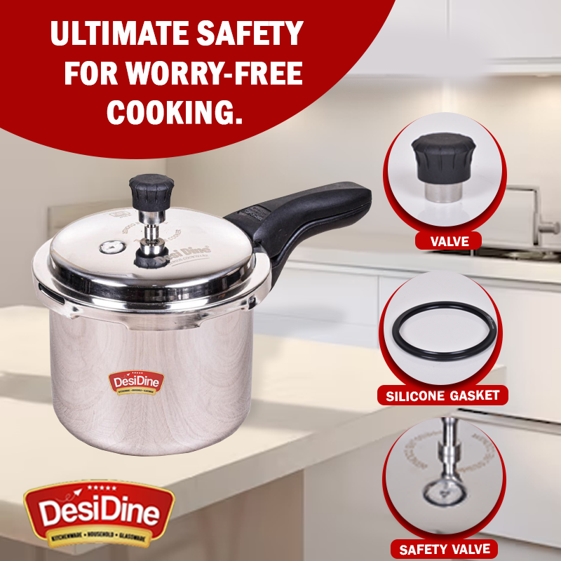 DesiDine Triply Stainless Steel Outer Lid Pressure Cooker
