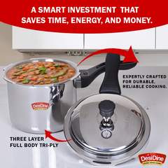 DesiDine Triply Stainless Steel Outer Lid Pressure Cooker