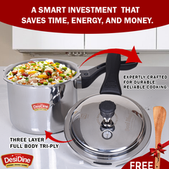 DesiDine Triply Stainless Steel Outer Lid Pressure Cooker