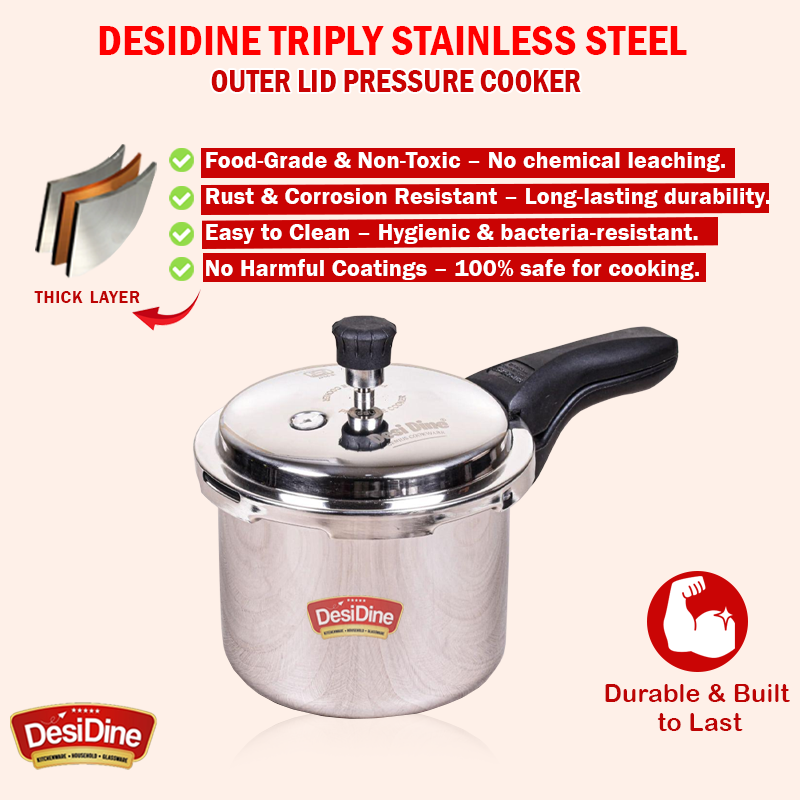 DesiDine Triply Stainless Steel Outer Lid Pressure Cooker