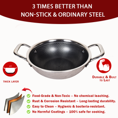DesiDine Triply Stainless Steel Honeycomb Kadai with Glass Lid