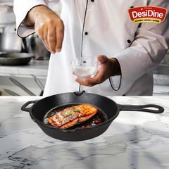 DesiDine Pre-Seasoned Cast Iron Frypan/Cast Iron Skillet, Gas and Induction Compatible 1.8 Litre, 26 cm