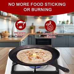 DesDine Pre-Seasoned Cast Iron Flat Roti/Chapati Tawa, 25 cm, Induction Friendly