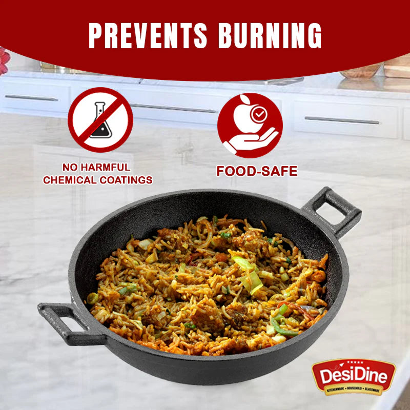 DesiDine Pre-Seasoned 2 pcs Cast Iron Combo ( 22 cm kadhai + 30 Cast Iron Dosa Tawa)