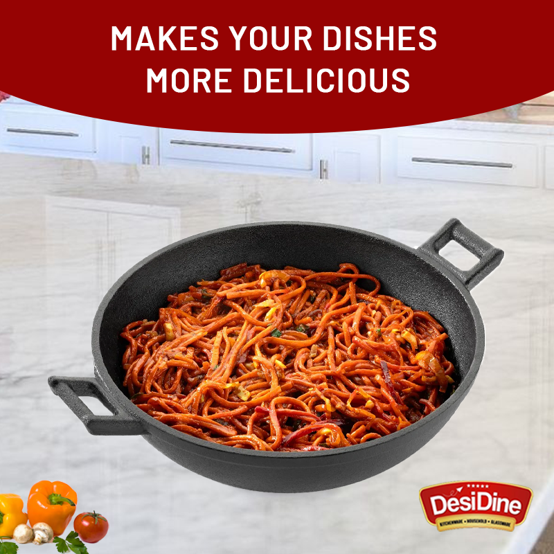 DesiDine Cast Iron Pre-Seasoned Kadhai Wok