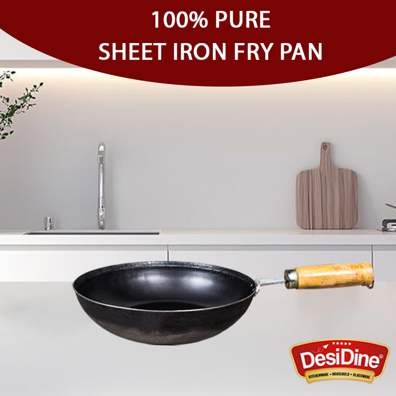 DesDine Pre-Seasoned Sheet Iron Frypan With Wooden Handle