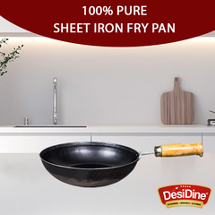 DesDine Pre-Seasoned Sheet Iron Frypan With Wooden Handle