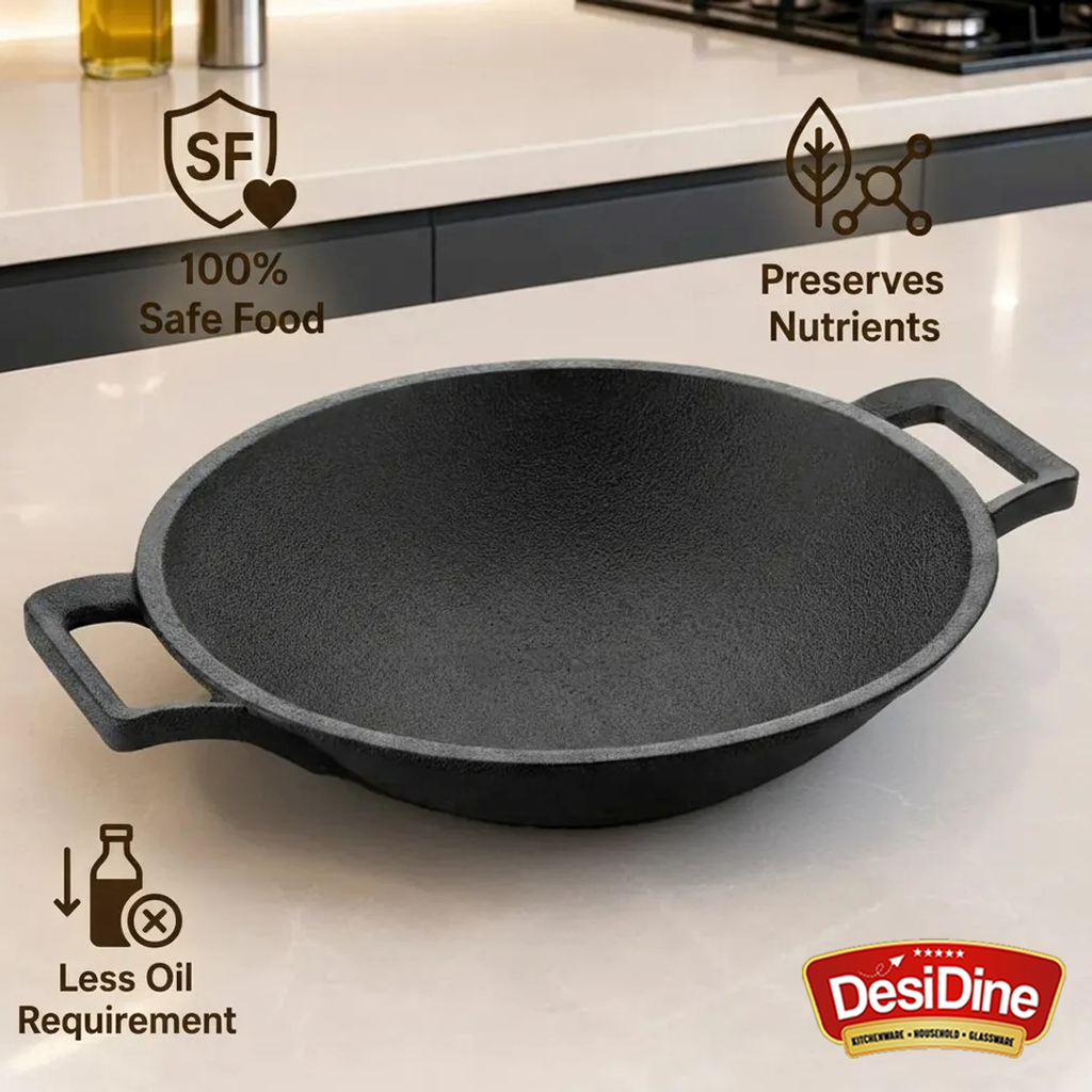 DesiDine Cast Iron Pre-seasoned Appa chetty/Appam Pan, 22 cm