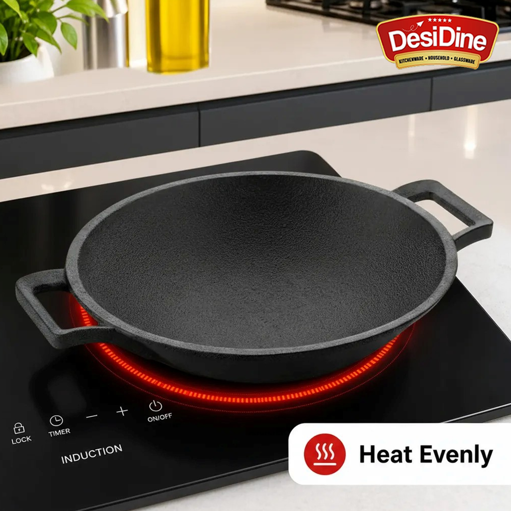 DesiDine Cast Iron Pre-seasoned Appa chetty/Appam Pan, 22 cm