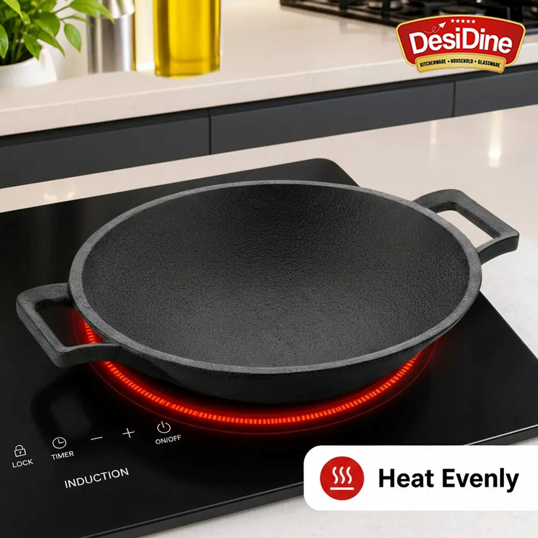 DesiDine Cast Iron Pre-seasoned Appa chetty/Appam Pan, 22 cm