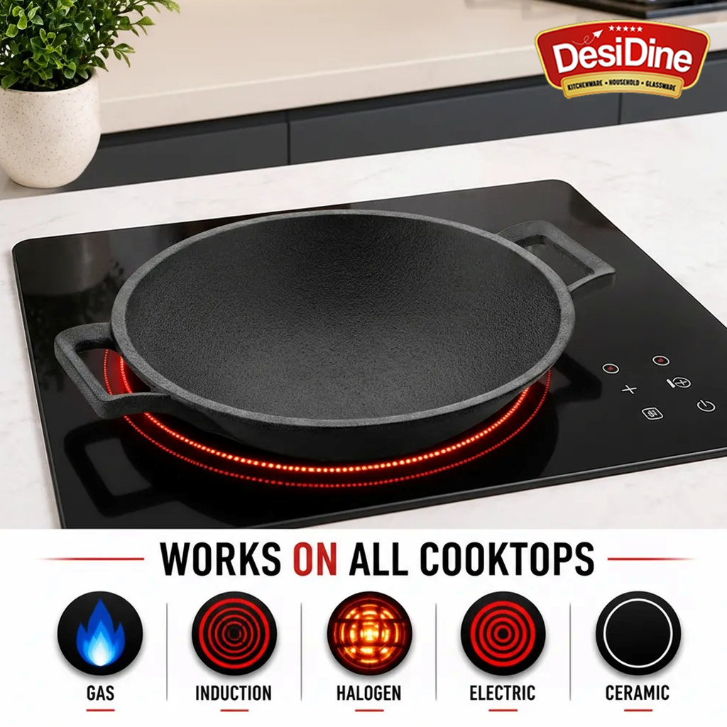 DesiDine Cast Iron Pre-seasoned Appa chetty/Appam Pan, 22 cm