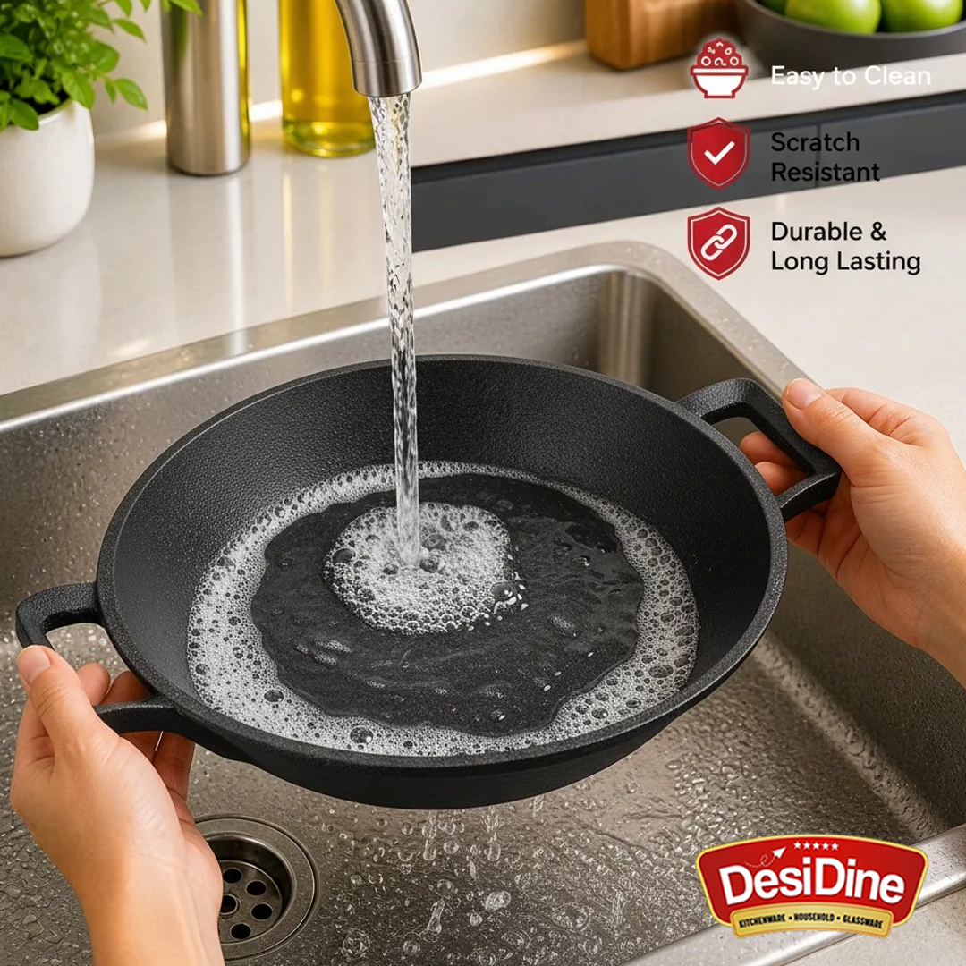 DesiDine Cast Iron Pre-seasoned Appa chetty/Appam Pan, 22 cm