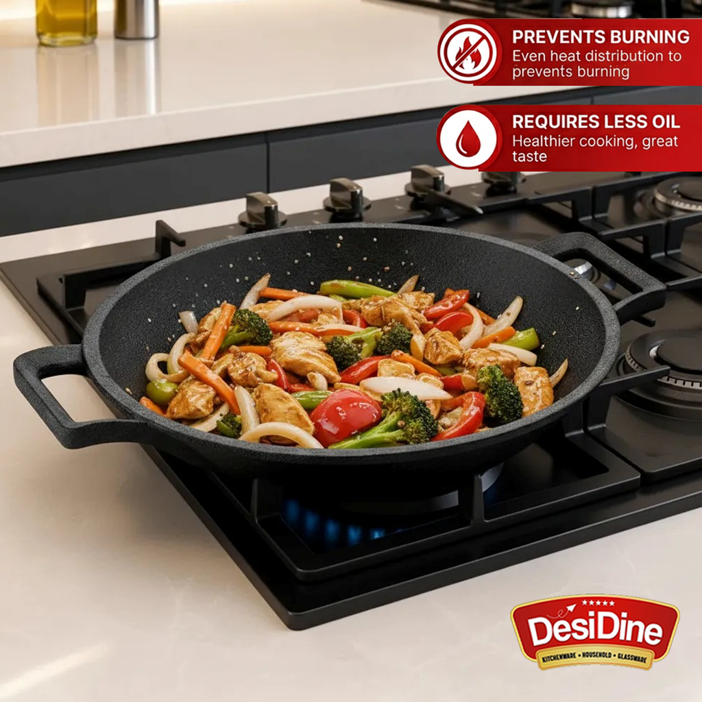 DesiDine Cast Iron Pre-seasoned Appa chetty/Appam Pan, 22 cm