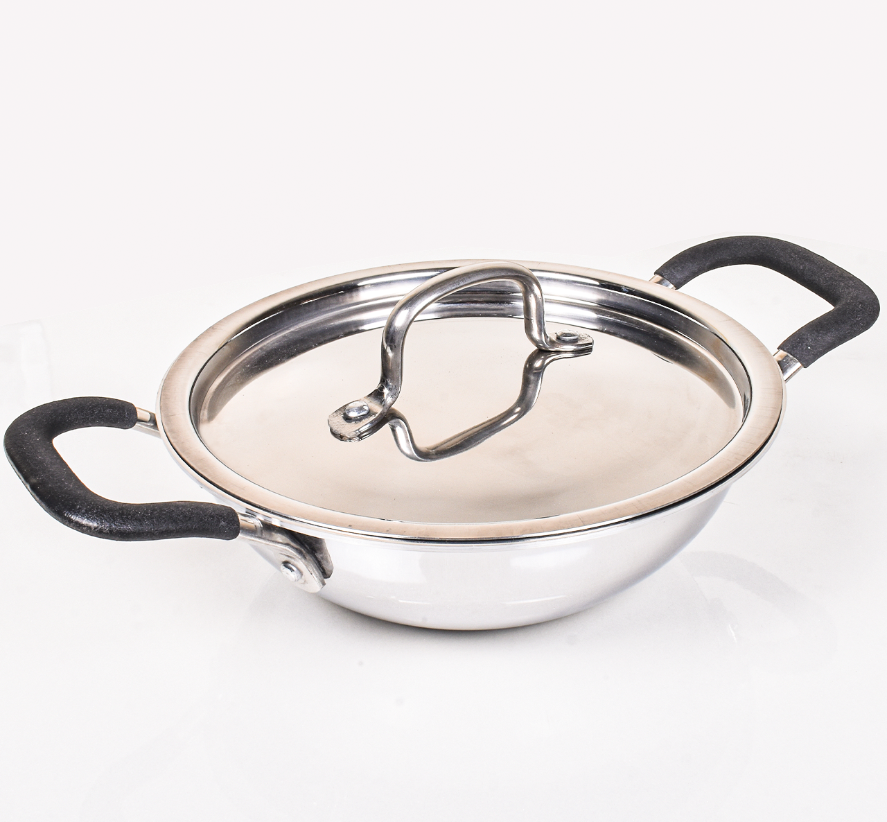 DesiDine Triply Steel Insulated Cool Grip Kadhai With Steel Lid
