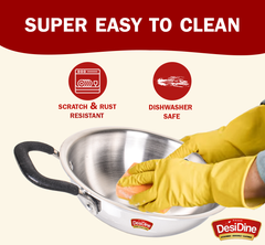DesiDine Triply Steel Insulated Cool Grip Kadhai With Steel Lid