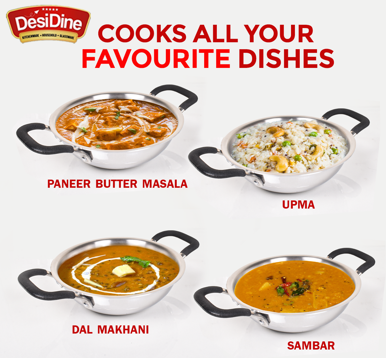 DesiDine Triply Steel Insulated Cool Grip Kadhai With Steel Lid
