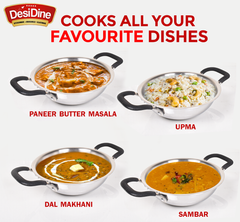 DesiDine Triply Steel Insulated Cool Grip Kadhai With Steel Lid