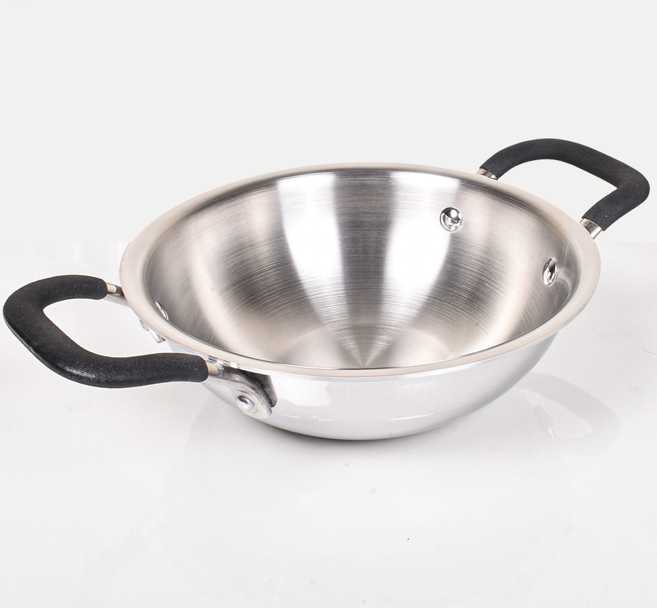 DesiDine Triply Steel Insulated Cool Grip Kadhai With Steel Lid