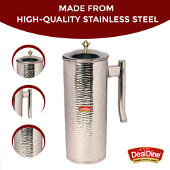 Desidine Hammered Silver Stainless Steel Water Jug